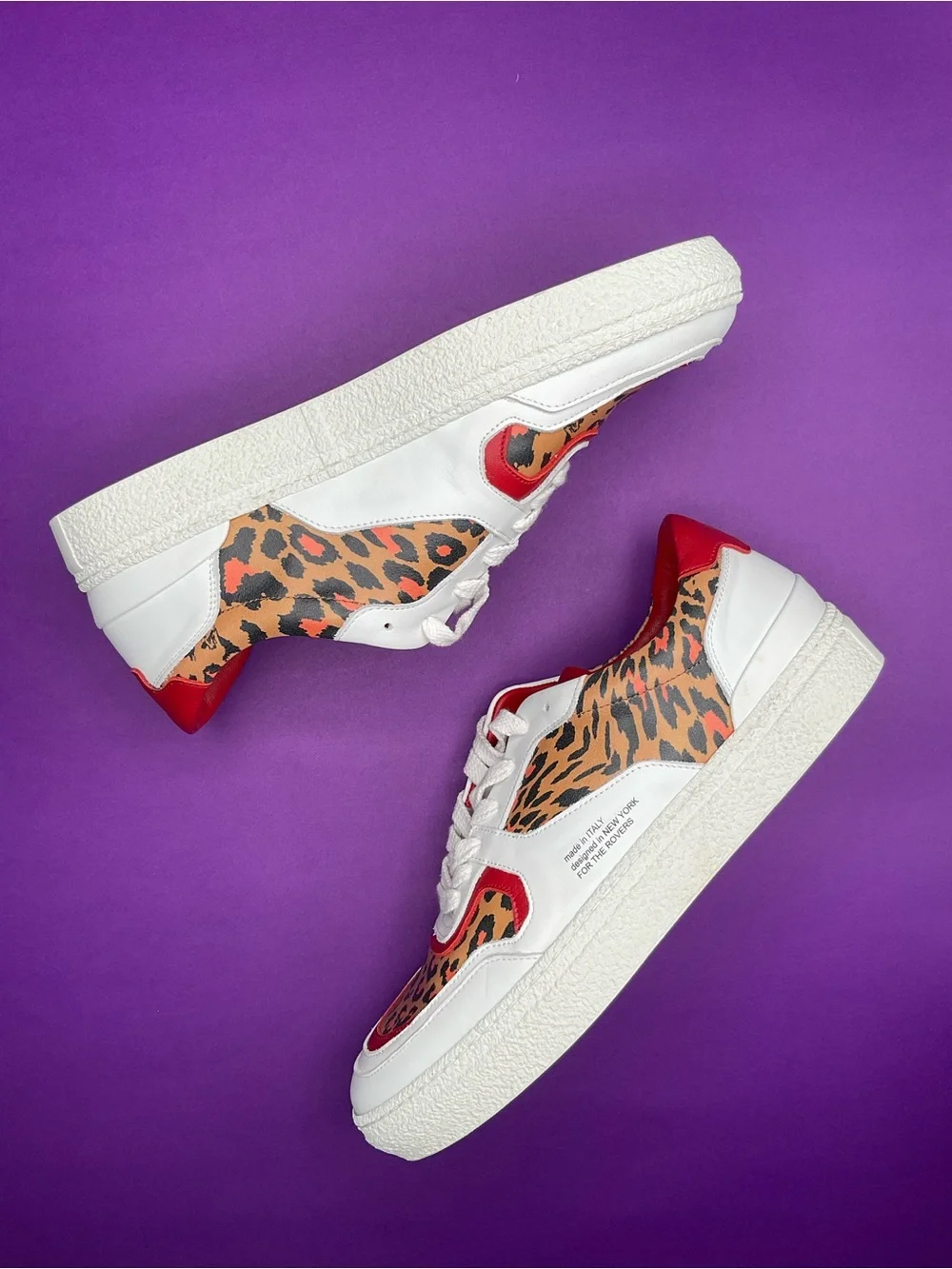 RŌV Leather Sneakers White Red Leopard Print Made in Italy